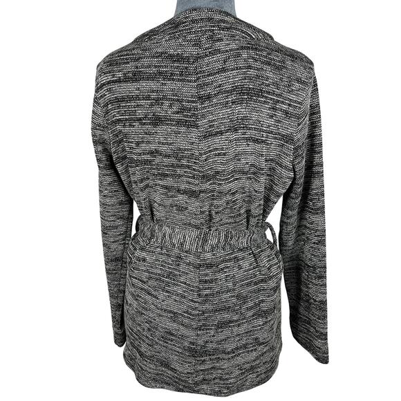 J.Crew Open Front Belted Cardigan Sweater Size Small Black White Pockets Cozy - Picture 3 of 9